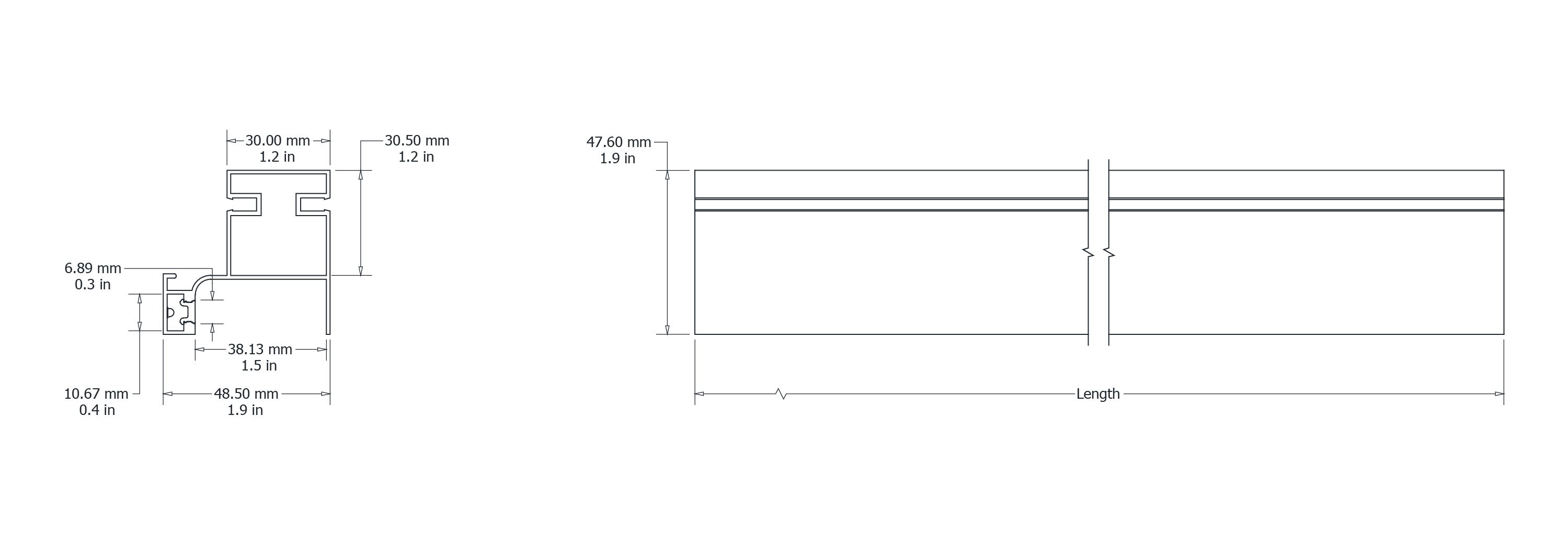 Drawing Image for Vertical Grip Single Door Pull