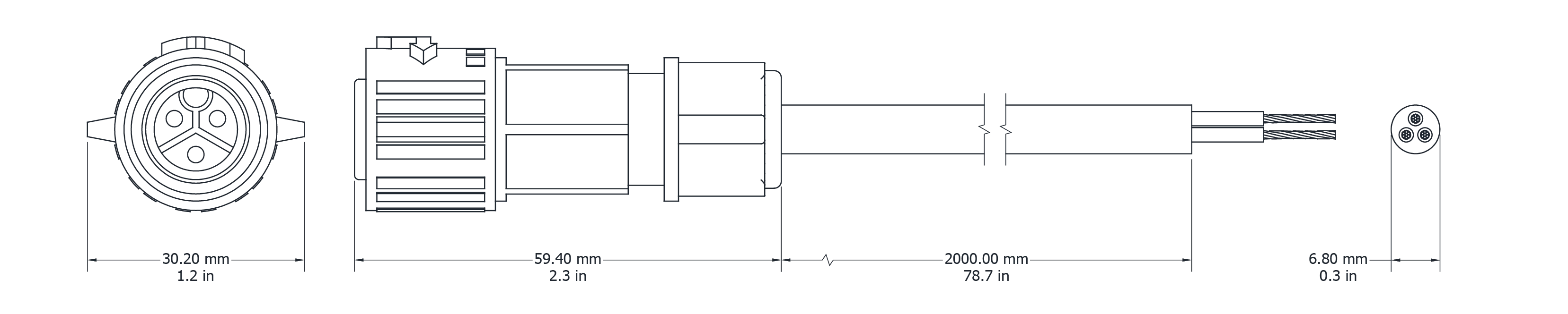 Drawing Image for Lead Cable Male - 3 Pin 