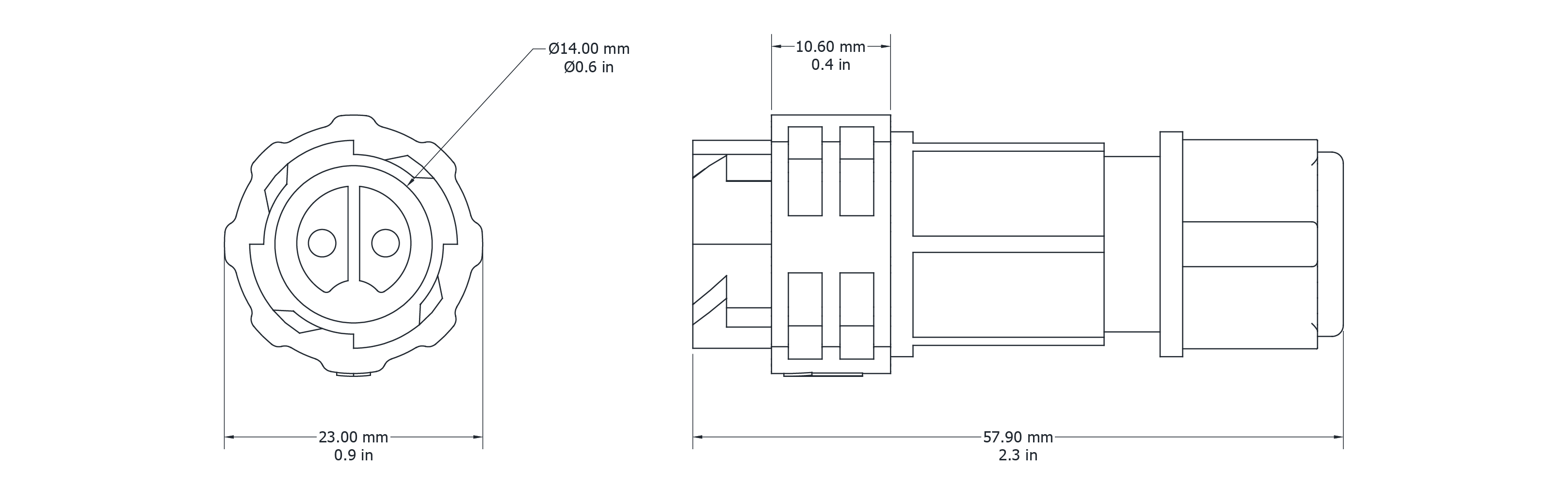Drawing Image for Push Lock Connector 2 Pin Female 