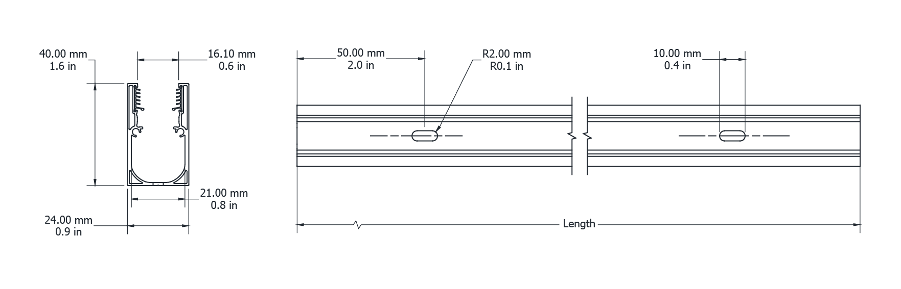 Drawing Image for Ultimo Neon 16 Wireway Surface Grip Profile