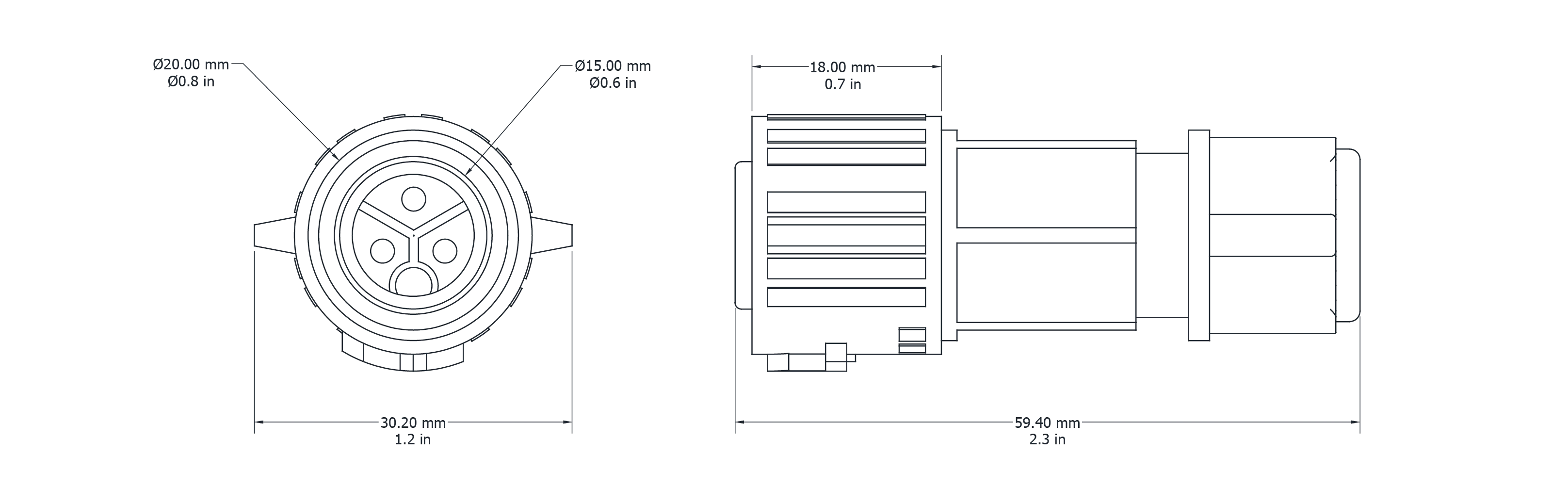 Drawing Image for Push Lock Connector 3 Pin Male 
