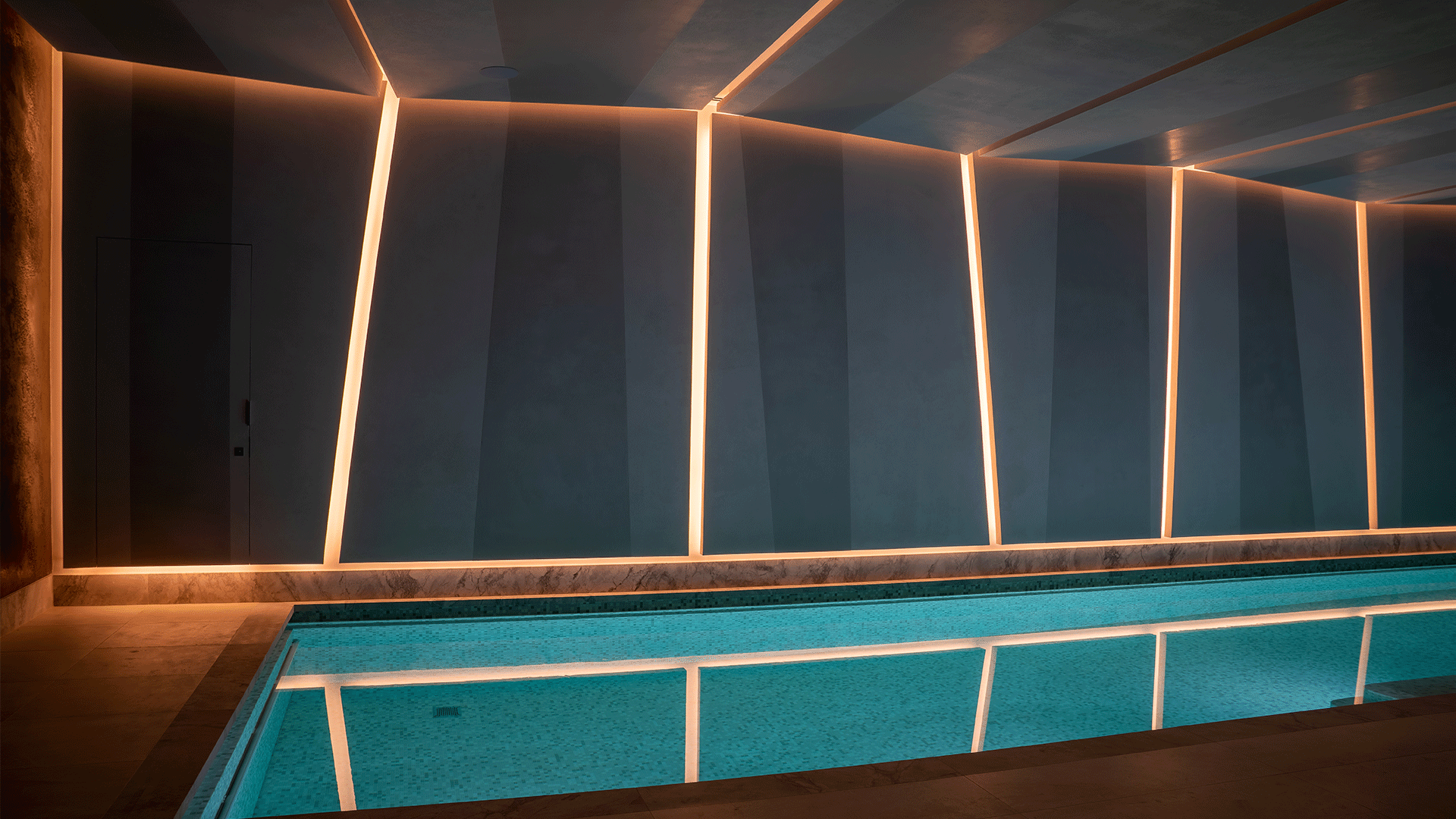 Holland Park London private residence with bespoke linear LED pool and wall lighting design