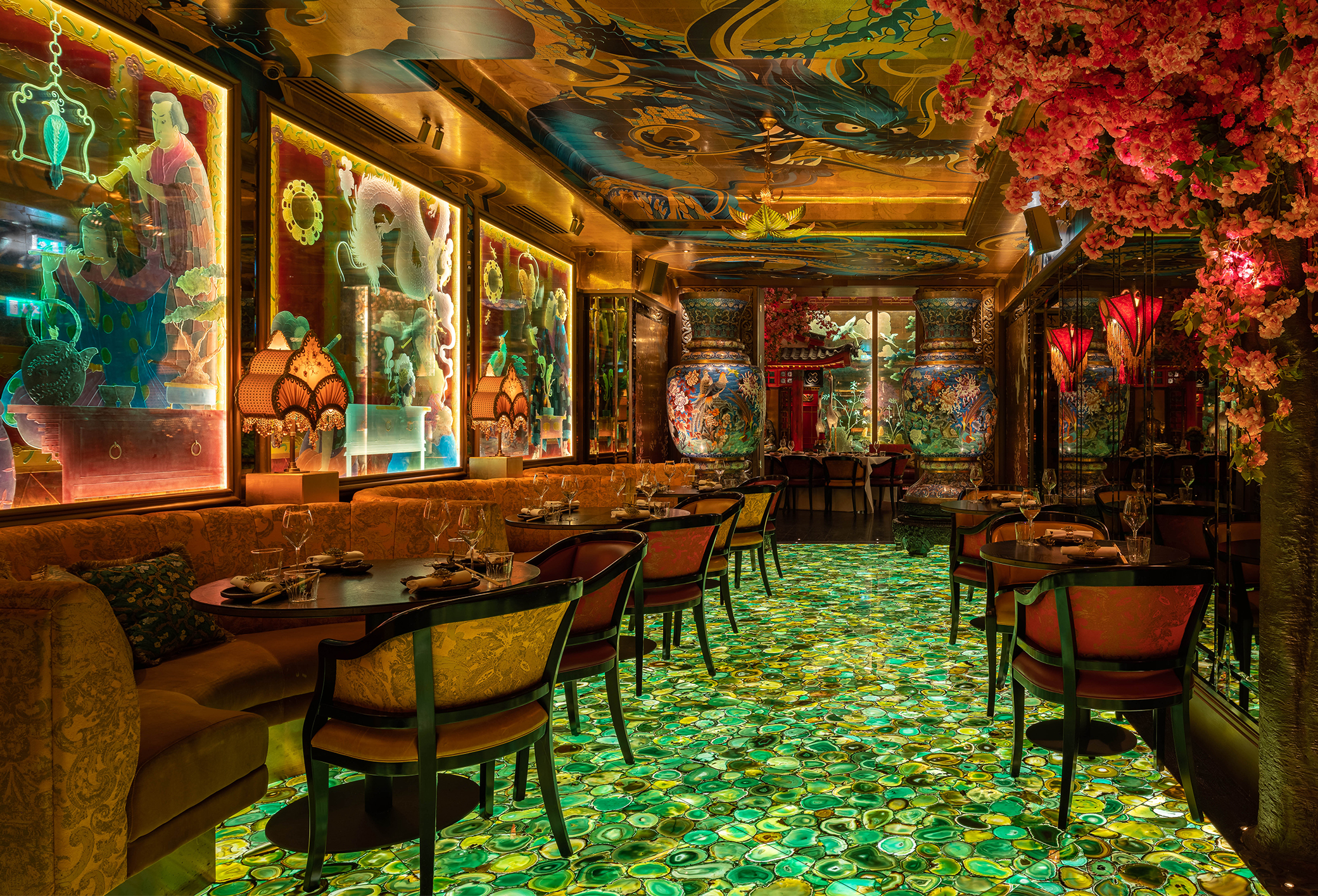 Ivy Asia Mayfair London restaurant interior featuring luxury architectural LED lighting design