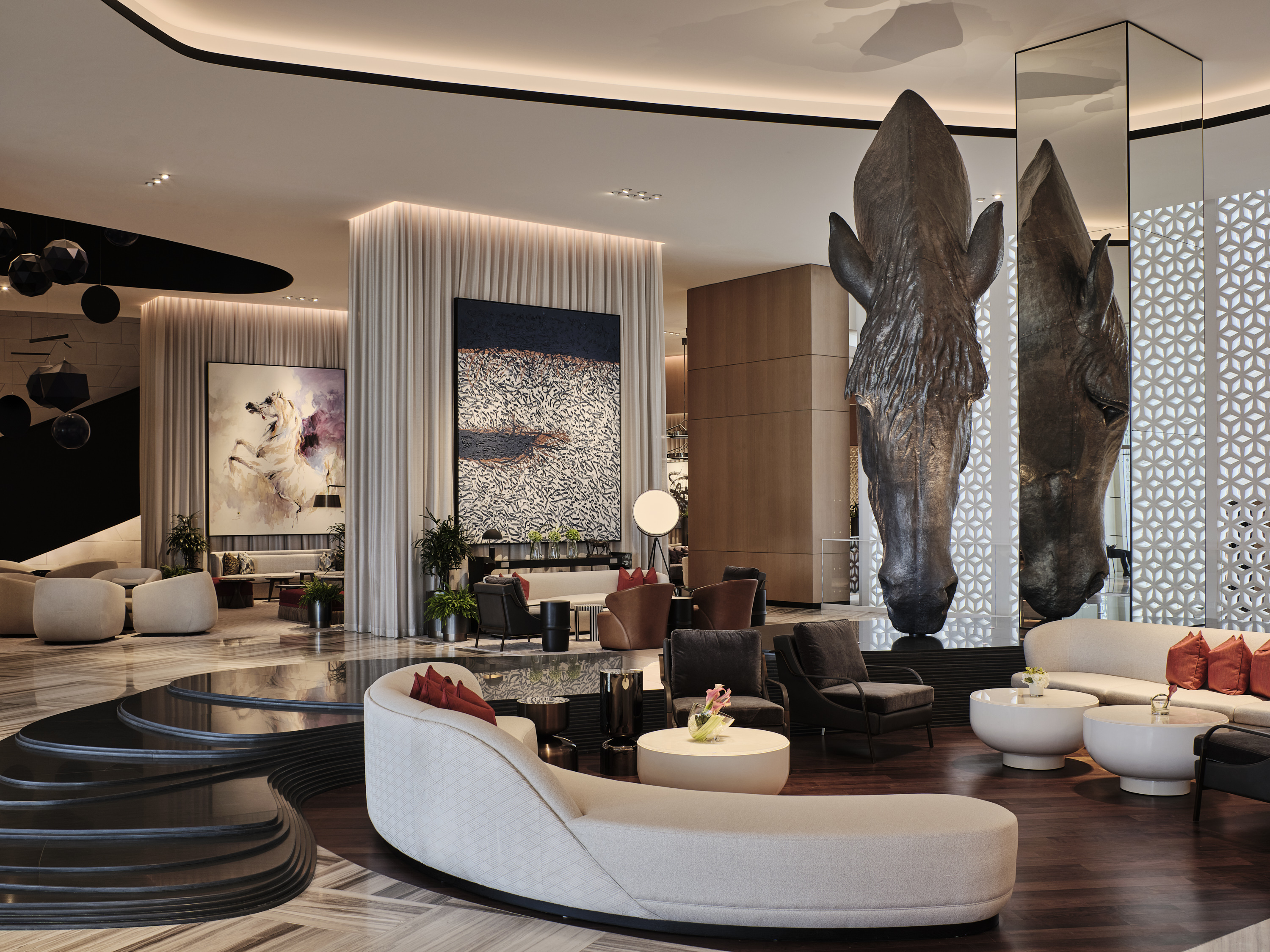 Grand Hyatt Kuwait lobby lounge featuring elegant architectural LED lighting design