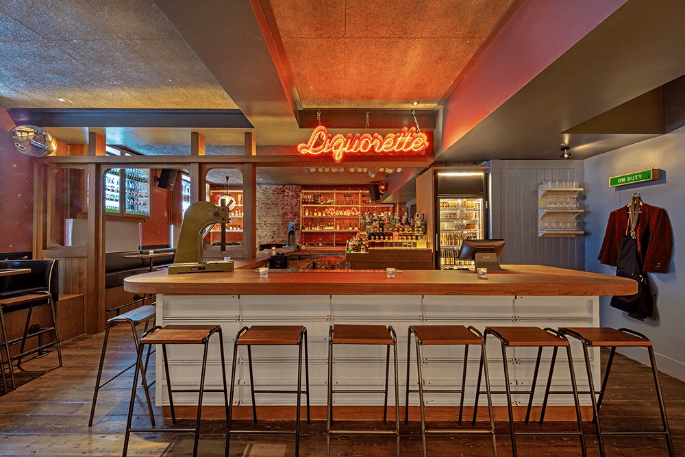 Genuine Liquorette London featuring bespoke bar and restaurant LED lighting design