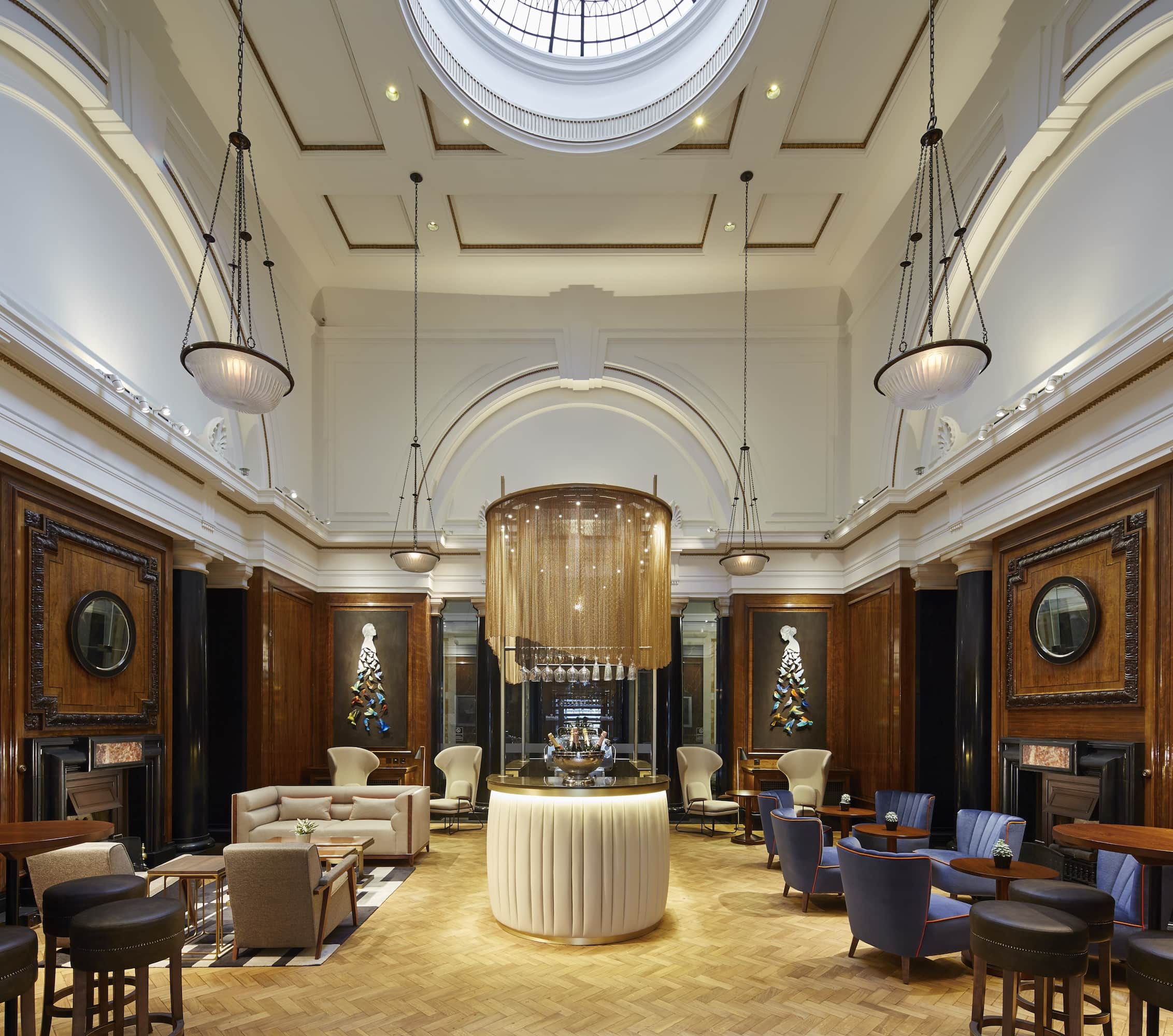 Architectural LED lighting illuminating the historic lobby interior at Marriott County Hall Hotel London