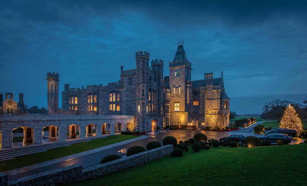 Adare Manor Limerick exterior featuring bespoke architectural LED lighting design