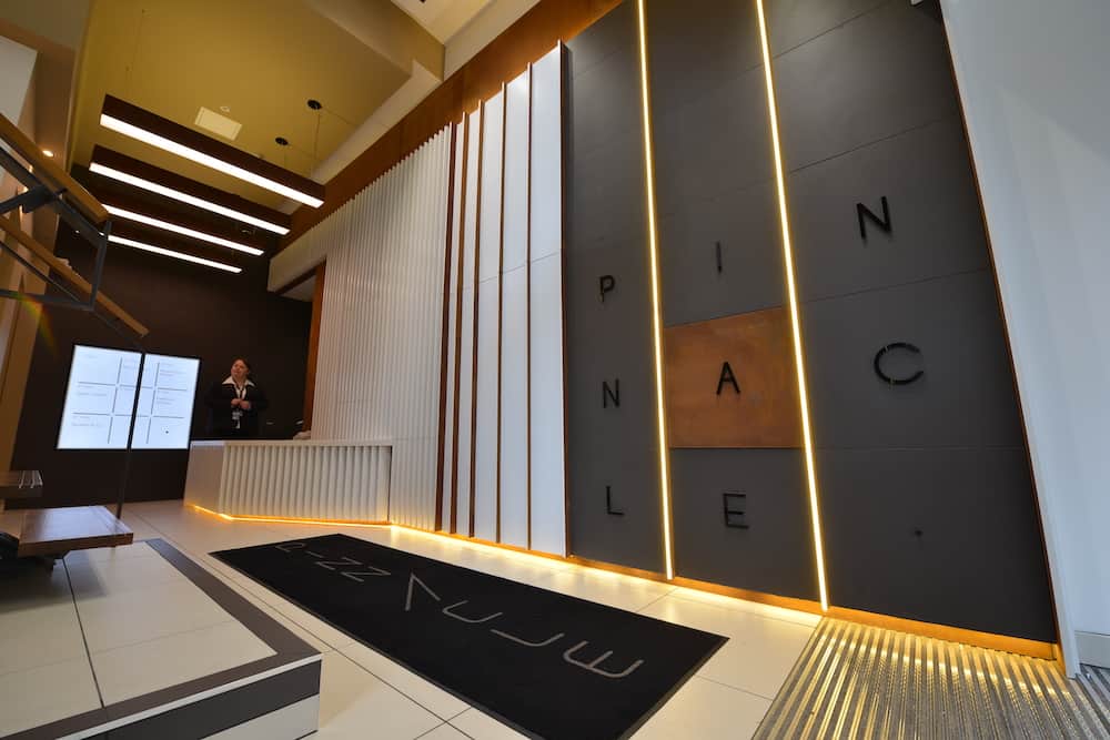 Pinnacle Manchester office reception featuring integrated Eco Flex LED strip lighting design
